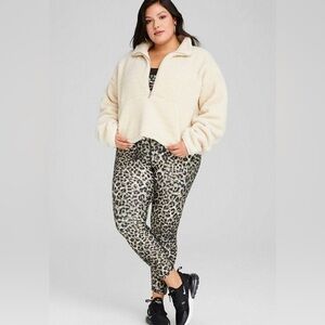 NWT Good American Half Zip Sherpa Essentials-Lined Luxe Pullover Kangaroo Pocket